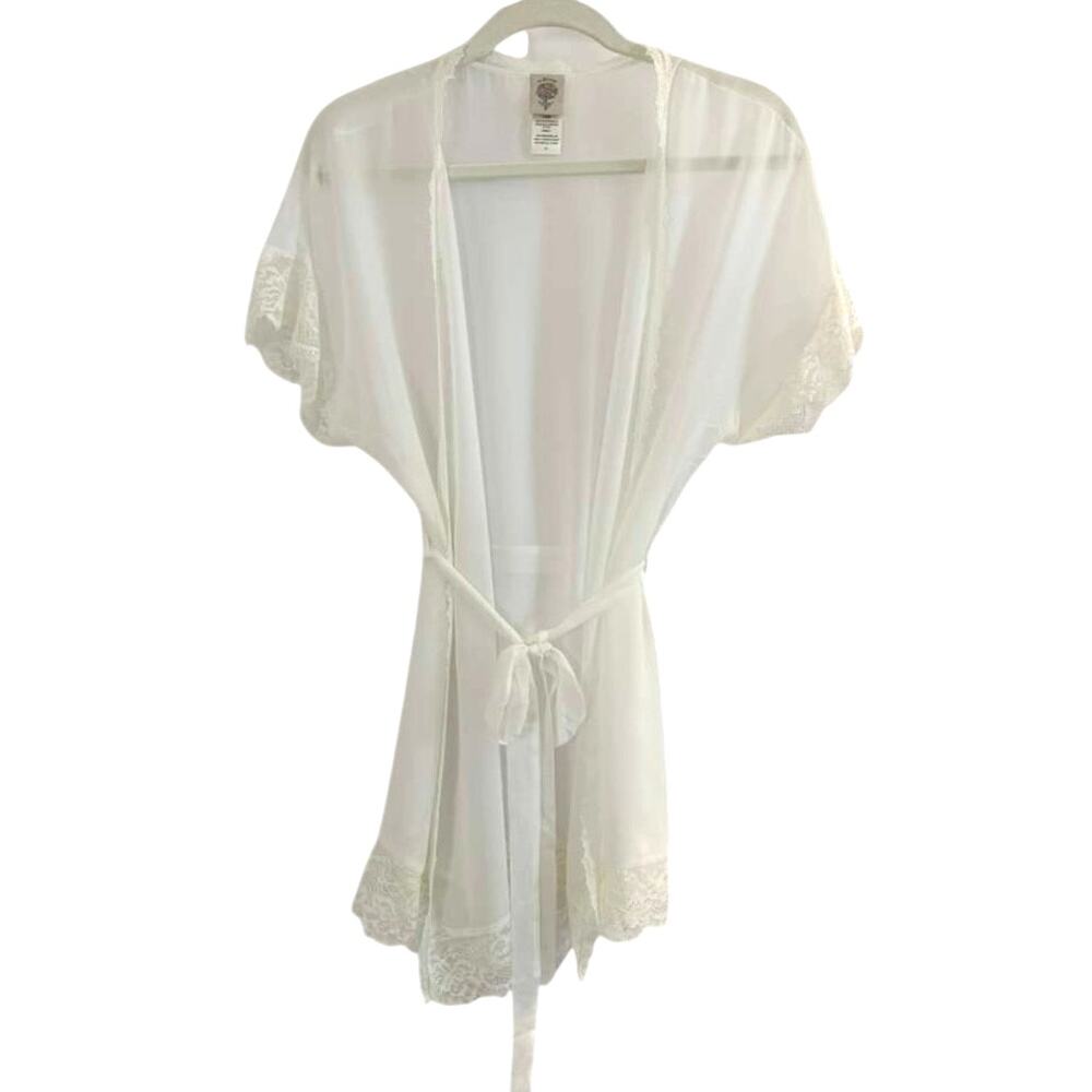 In Bloom by Jonquil white sheer lace chiffon kimono robe sz. L